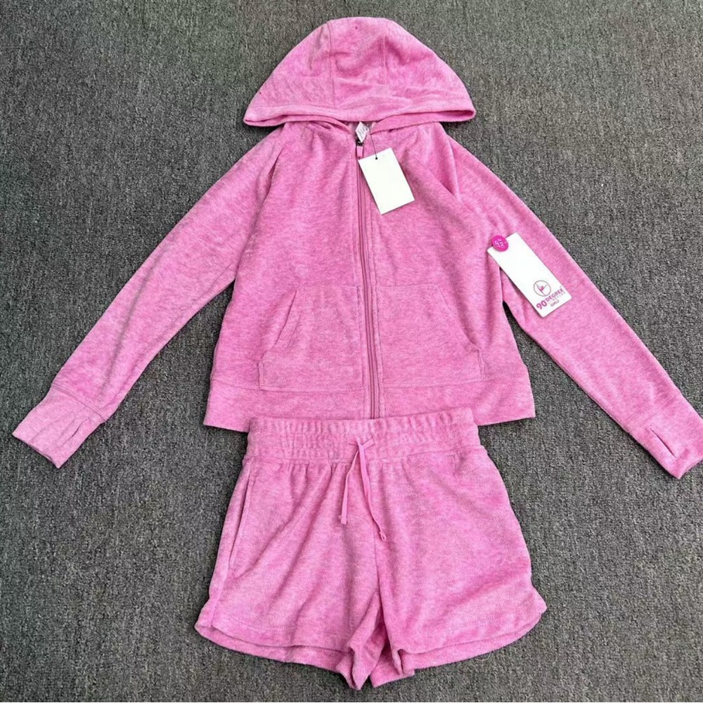 Bright Pink Set with Hooded Top and Shorts